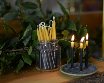 Hand Dipped Beeswax Candles: Thin Black & Natural Candles (Set of 10)