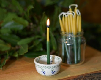 Hand Dipped Beeswax Candles: Green & Natural, Thin Birthday Candles (10 Count)