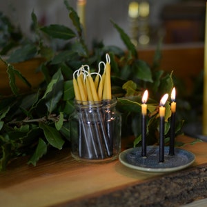 Pure beeswax thin candles - Hand dipped with Black and Natural beeswax - Birthday - Meditation - Church, price is for 10 candles