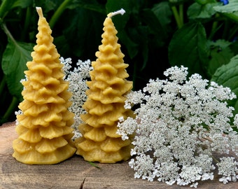 2 Christmas Tree Candles - 100% Natural beeswax candle - sold in pairs