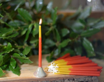 Hand Dipped Beeswax Candles: Red & Natural, Thin Birthday Candles (Set of 10)