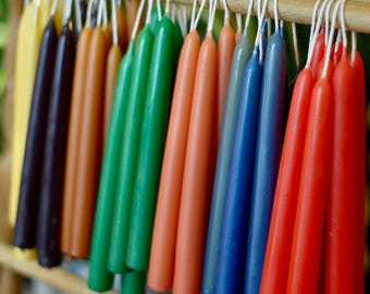 Hand dipped Pure Beeswax 8" Tapers - Varying Colours