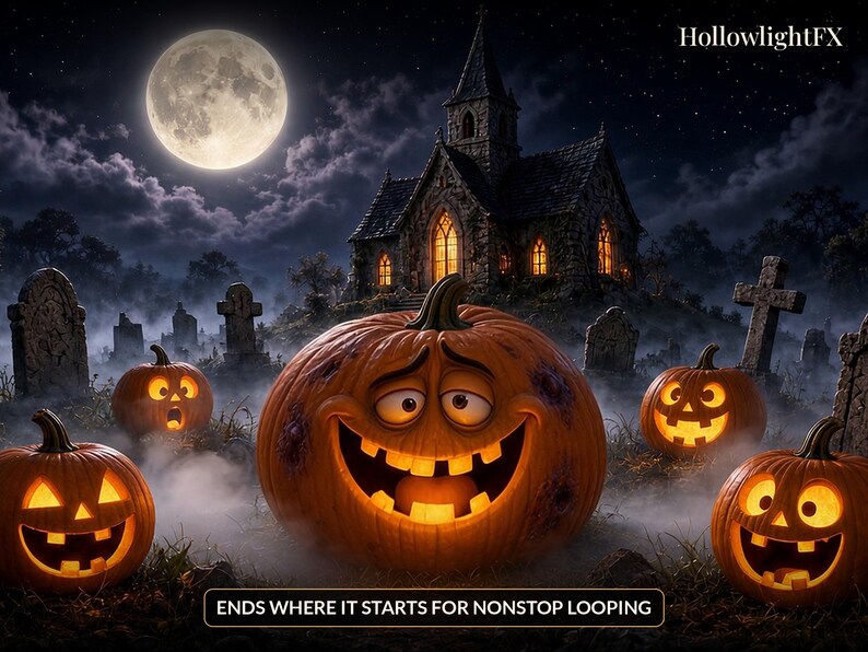 Halloween Window Projection Video, Talking Pumpkins Projector Loop, Funny Halloween Decoration, Last Minute Decor, Instant Download image 6