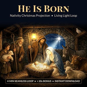 Nativity Projection Video, He Is Born Christmas Projector Loop, Garage Door Manger Scene, Christian Christmas Decor, Instant Download