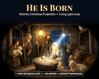 Nativity Projection Video, He Is Born Christmas Projector Loop, Garage Door Manger Scene, Christian Christmas Decor, Instant Download