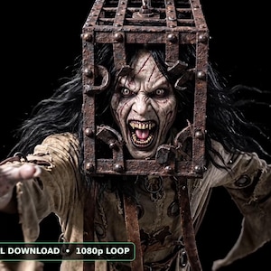 Caged Asylum Ghoul Jump Scare Halloween Projection Video, Window Projector Loop, Scary Halloween Decor, 1080p Digital Download