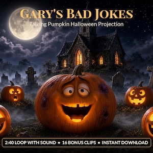 Halloween Window Projection Video, Talking Pumpkins Projector Loop, Funny Halloween Decoration, Last Minute Decor, Instant Download image 1