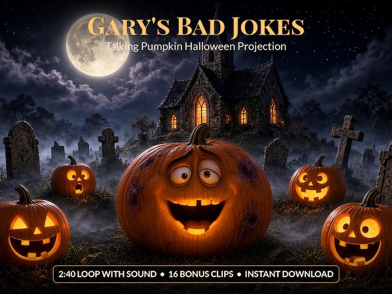 Halloween Window Projection Video, Talking Pumpkins Projector Loop, Funny Halloween Decoration, Last Minute Decor, Instant Download image 1