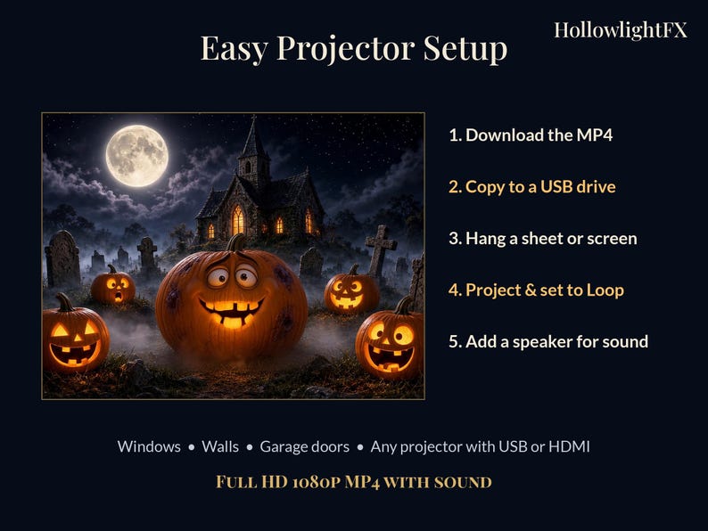 Halloween Window Projection Video, Talking Pumpkins Projector Loop, Funny Halloween Decoration, Last Minute Decor, Instant Download image 5