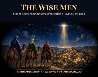 Wise Men Projection Video, Star of Bethlehem Christmas Projector Loop, Three Kings Garage Door Decor, Christian Christmas, Instant Download