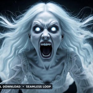 Wailing Banshee Halloween Projection Video, Screaming Ghost Woman Jump Scare, Window Projector Loop, Scary Halloween Decor, HD Download Bild 1