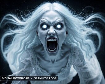 Wailing Banshee Halloween Projection Video, Screaming Ghost Woman Jump Scare, Window Projector Loop, Scary Halloween Decor, HD Download