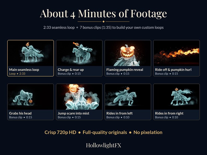 Headless Horseman Halloween Window Projection Video, Instant Download, Last Minute Halloween Decor, Seamless Projector Loop + 7 Bonus Clips image 2