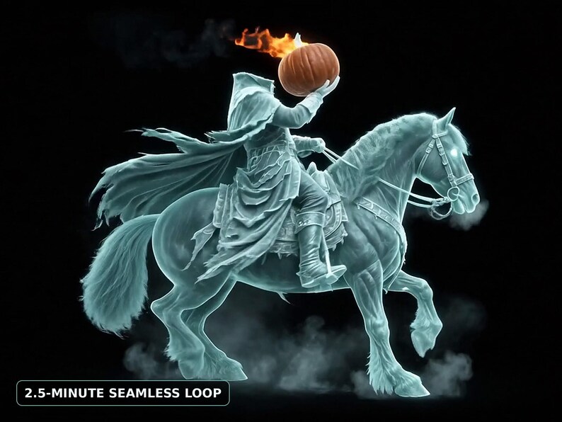 Headless Horseman Halloween Window Projection Video, Instant Download, Last Minute Halloween Decor, Seamless Projector Loop + 7 Bonus Clips image 4