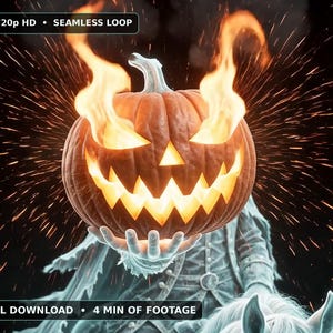 Headless Horseman Halloween Projection Video, 4 Min of Footage: 2.5 Min Seamless Loop + 7 Bonus Clips, Window Projector Decor, 720p HD