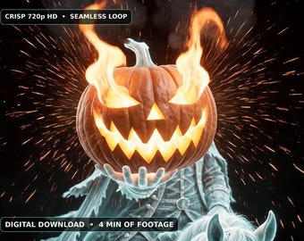 Headless Horseman Halloween Projection Video, 4 Min of Footage: 2.5 Min Seamless Loop + 7 Bonus Clips, Window Projector Decor, 720p HD