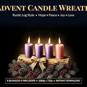 Advent Wreath Projection Video, 8 Advent Candle Loops Week 1-4, Christmas Projector Decor, Garage Door Window Display, Instant Download