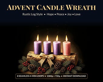Advent Wreath Projection Video, 8 Advent Candle Loops Week 1-4, Christmas Projector Decor, Garage Door Window Display, Instant Download