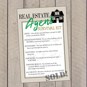 Real Estate Agent Survival Kits, Realtor Kit, Realtor Survival Kit, Real Estate Gifts- PDF file Survival Kit- INSTANT download PDF