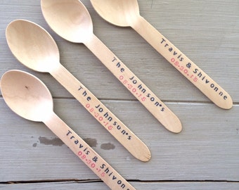 Wedding Personalized Wooden Ice Cream Party or Party Favor Spoons or Forks, Wooden Utensils (20), Rustic Wedding Vintage