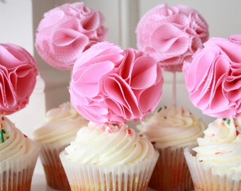 Fabric Cupcake Toppers- Pink