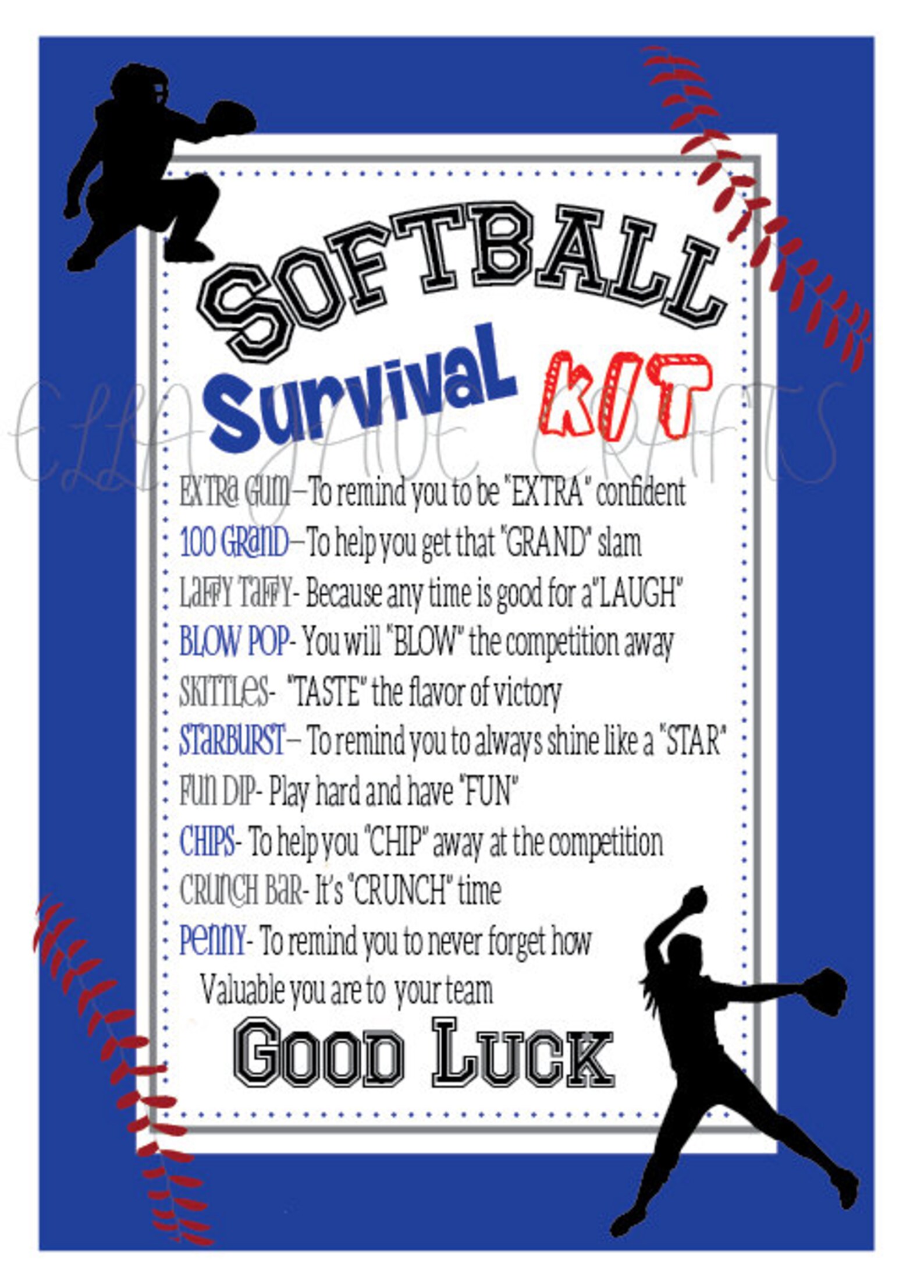 Softball Survival Kits Softball Gifts PDF File Instant Etsy