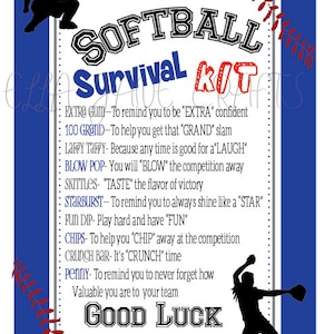 Softball Survival Kits- Softball Gifts- PDF file CUSTOMIZED Survival Kit