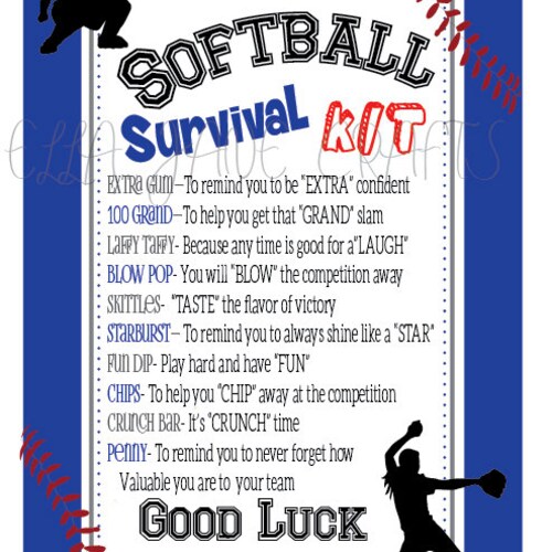 Softball Survival Kits Softball Gifts PDF File CUSTOMIZED Etsy