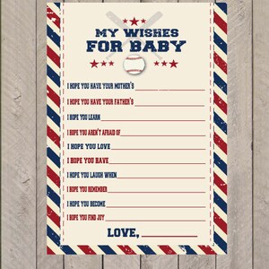 Baseball Baby Shower Wishes PDF Instant Download- Baby Shower Games