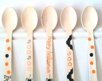 Halloween Wooden Ice Cream or Party Spoons (20)