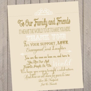 Personalized Vintage Gold Wedding Thank You Guest Book or Reception Sign-  PDF File