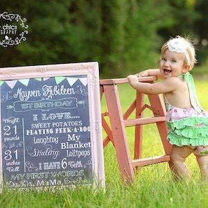 Birthday Chalkboard Memory Baby's Favorite Stats Print First Birthday Photo Prop Custom pdf file for Printing image 2