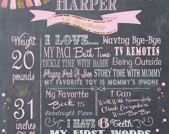 Birthday Chalkboard Memory Sign, Birthday Sign, Baby's Favorite Stats Print, First Birthday Photo Prop Custom jpeg file for Printing