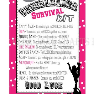 Kits de survie de pom-pom girl - cadeaux Cheer - fichier PDF kit de survie - couleurs personnalisées - personnalisés