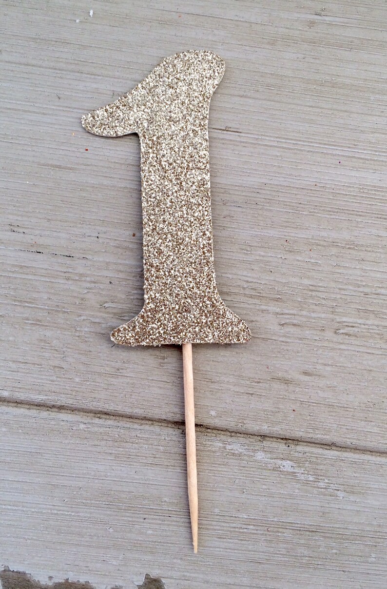 Gold Glitter Number One Cupcake Toppers, With Ribbon Bows- 1st Birthday ...