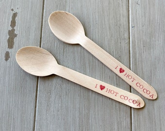 Cucharas de madera navideñas, cucharas de chocolate caliente, cucharas estampadas navideñas, cucharas o tenedores de madera para fiestas de helado (20)