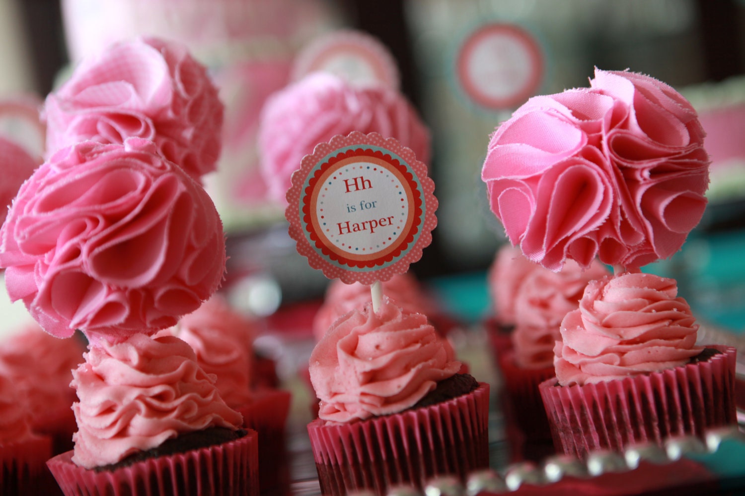 Fabric Cupcake Toppers Pink Etsy