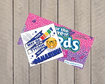 Bonne chance Gift Tag- Nerds gift card, candy favor tags- PDF file Instant Download Team Gift Tags, Cheerleading, Back to school, Team Gifts