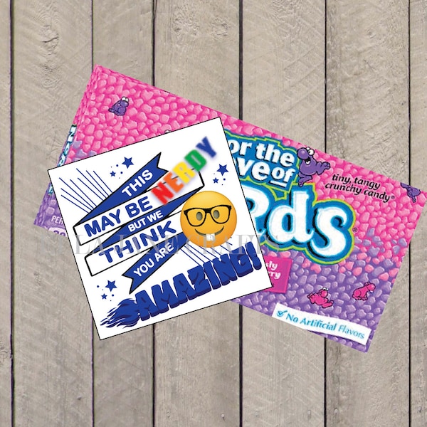 Back To School Gift Tag- Nerds gift card, School, candy favor tags- PDF file Instant Download Team Gift Tags, Cheerleading, Team Gifts