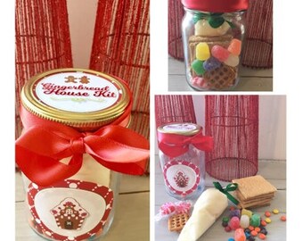 Lebkuchenhaus-Kit (1) Weihnachtsfeier-Lehrer-Firmengeschenke - Lebkuchenhaus, Keks-Gastgeschenke, Einmachglas-Weihnachtsgeschenke