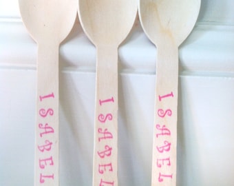 Cucharas de helado de madera, cucharas de fiesta de bodas, cucharas personalizadas (20)
