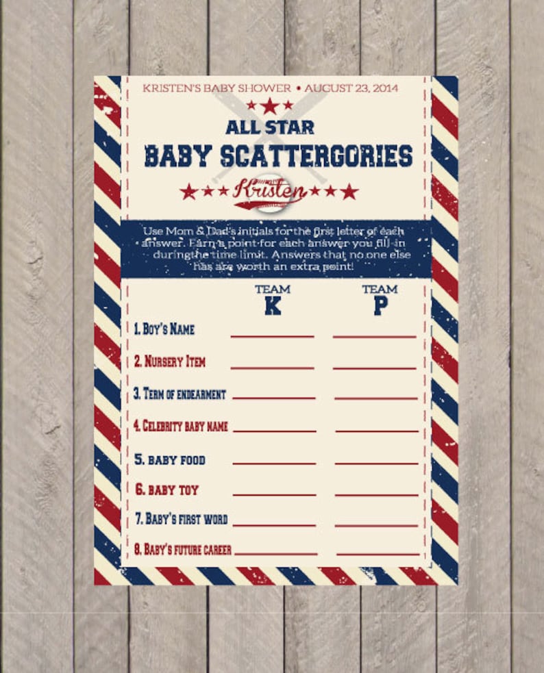 Baseball Baby Shower Game Baby Shower Scattergories Game Pdf Etsy