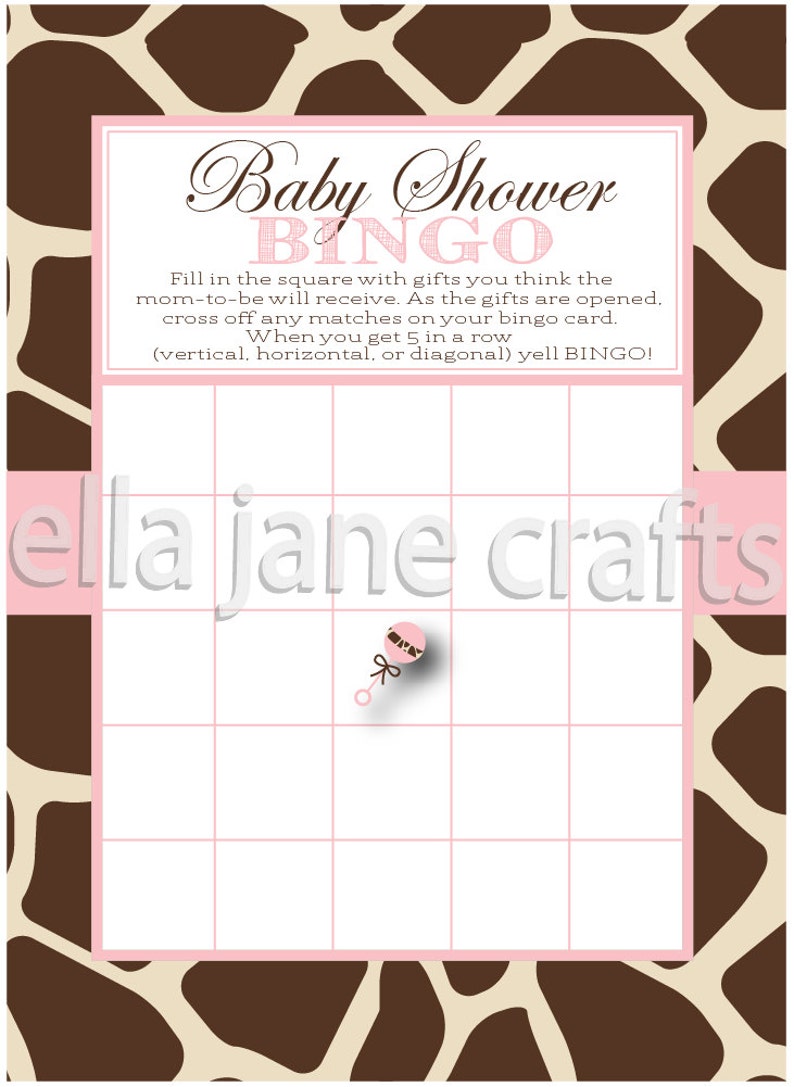 Giraffe and Pink Baby Shower Bingo PDF Instant Download Baby - Etsy
