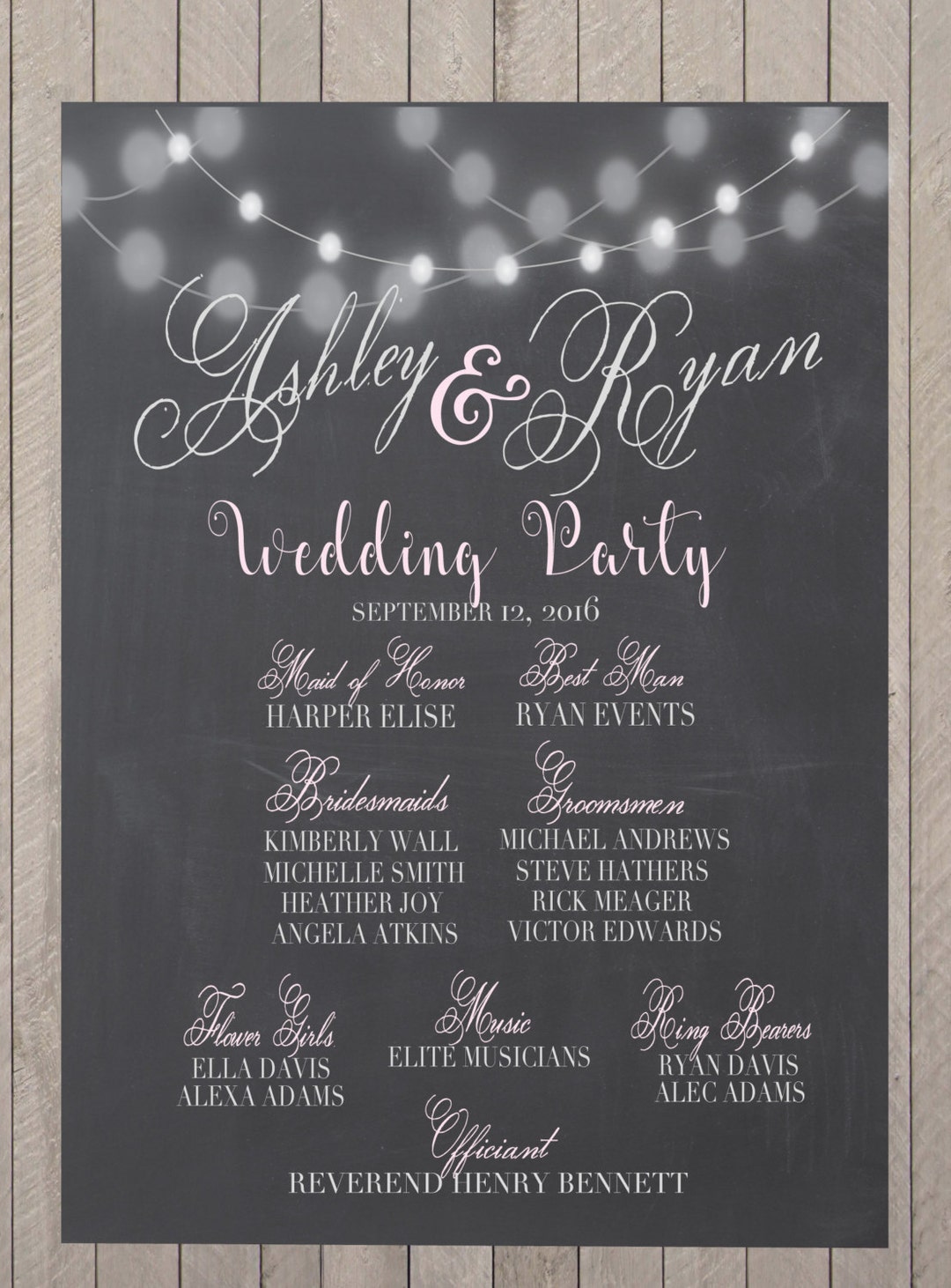 Wedding Program Poster, Bridal Party Sign, Chalkprint Program Sign ...