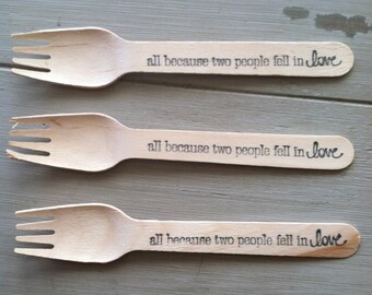 Love Wedding, Engagement or Bridal Shower Party Hand stamped Wooden Ice Cream Party Spoons or Forks (20)