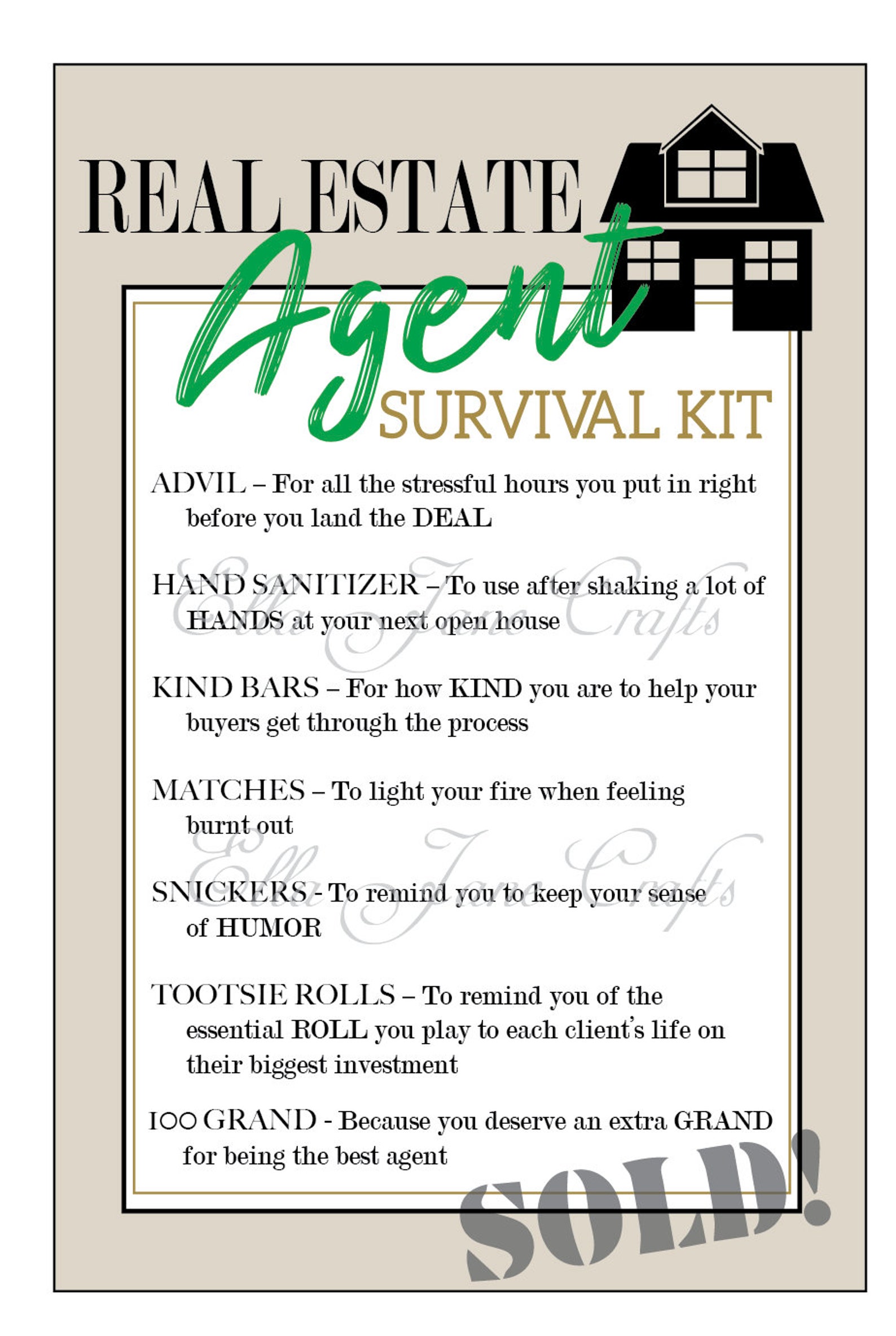 Real Estate Agent Survival Kits Realtor Kit Realtor Survival Etsy