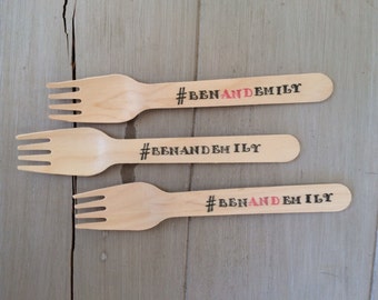 Hashtag # Wedding, Birthday or Special Event Wooden Ice Cream Party Spoons or Forks Silverware (20)