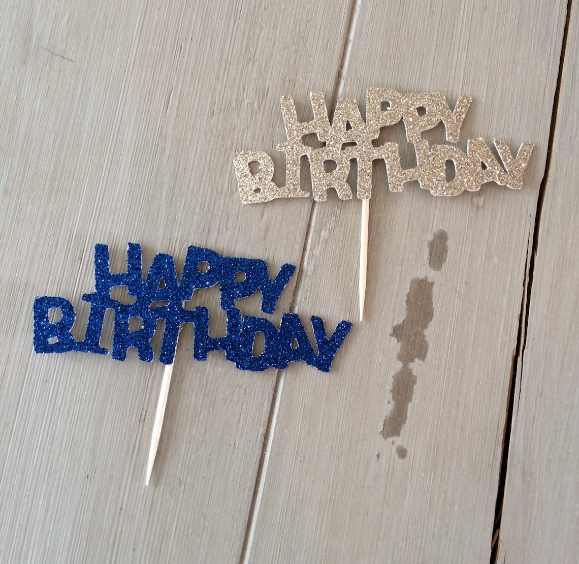 Glitter Happy Birthday Cupcake Topper Party Decorations 12 Etsy