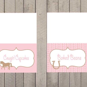 Tarjetas de tienda de etiquetas de comida ecuestre de caballo vaquero o vaquera, o tarjetas de lugar de fiesta, imprimibles de fiesta de pony Kentucky Derby- con PERSONALIZACIÓN