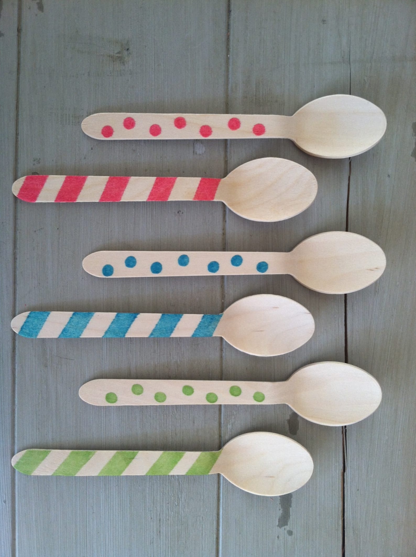 Striped Wooden Ice Cream Party Spoons or Forks 20 Etsy